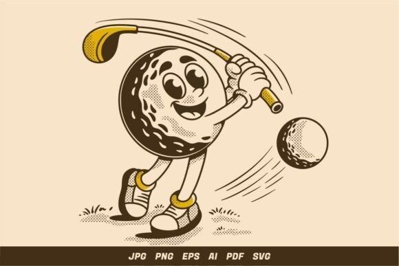 Download Vintage Golf Ball Character Swing - Premium Resources